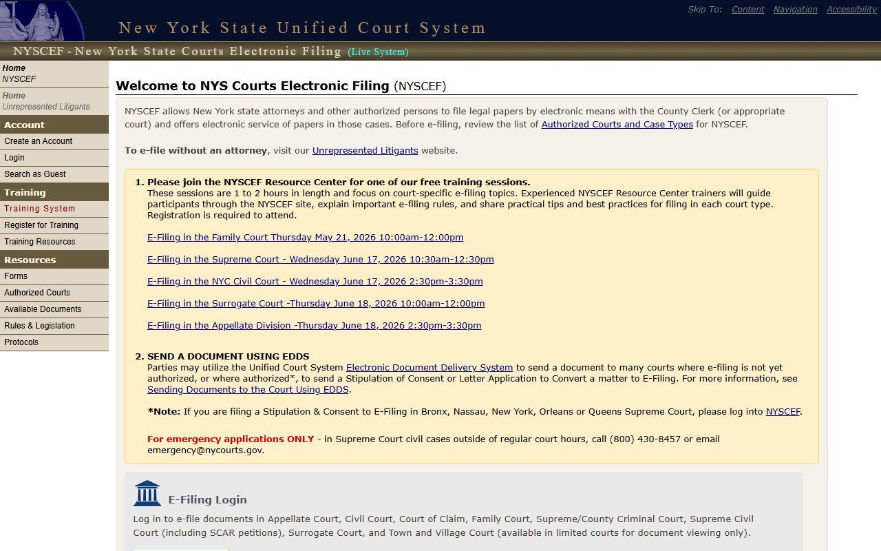 NYSCEF e-filing portal for Dutchess County court records