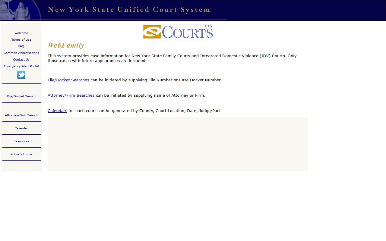 WebFamily portal for Dutchess County Family Court docket lookup