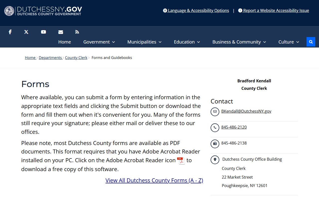 Dutchess County Clerk forms and guidebooks page