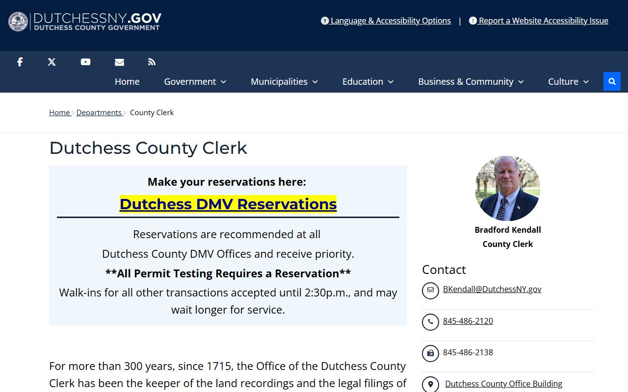 Dutchess County Clerk landing page for court records and recorded filings