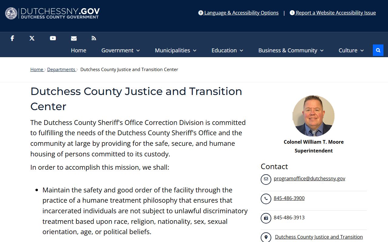 Dutchess County Justice and Transition Center page for arrest and booking records