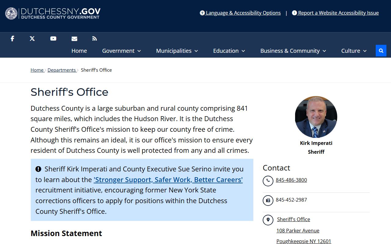 Dutchess County Sheriff's Office page for arrest records and law enforcement services