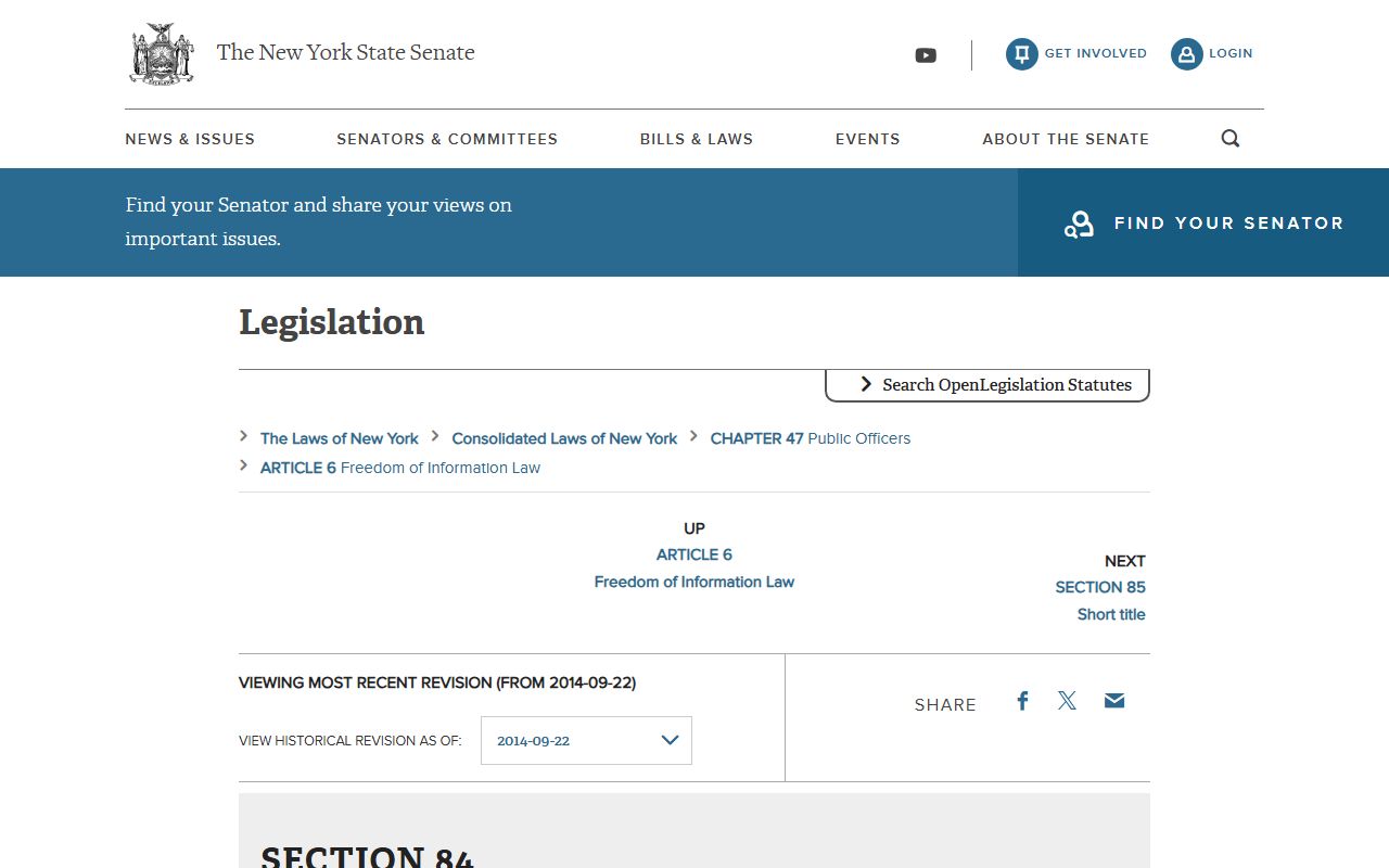 New York Public Officers Law section 84 FOIL declaration for Dutchess County public records