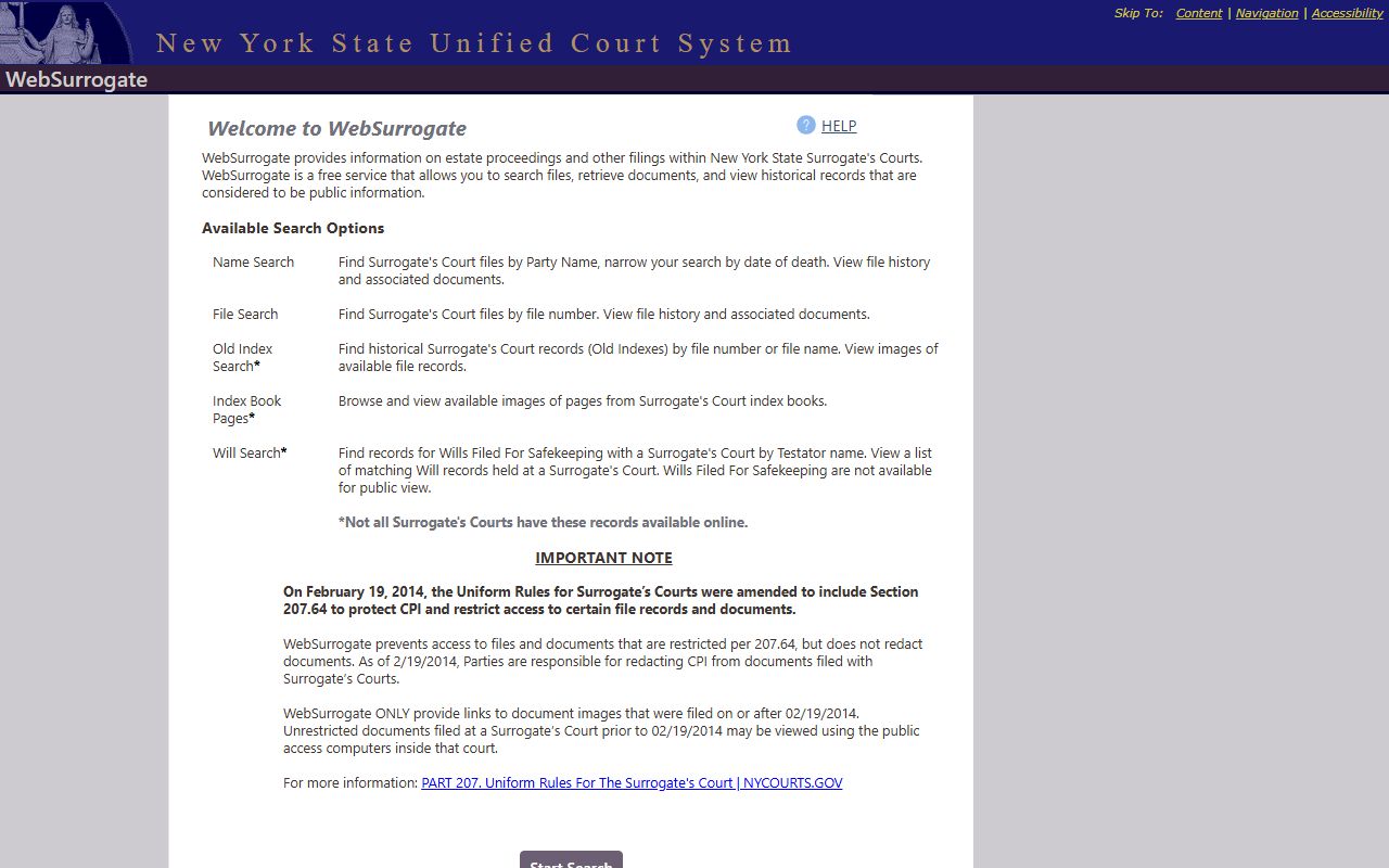 WebSurrogate portal for Dutchess County Surrogate's Court probate records